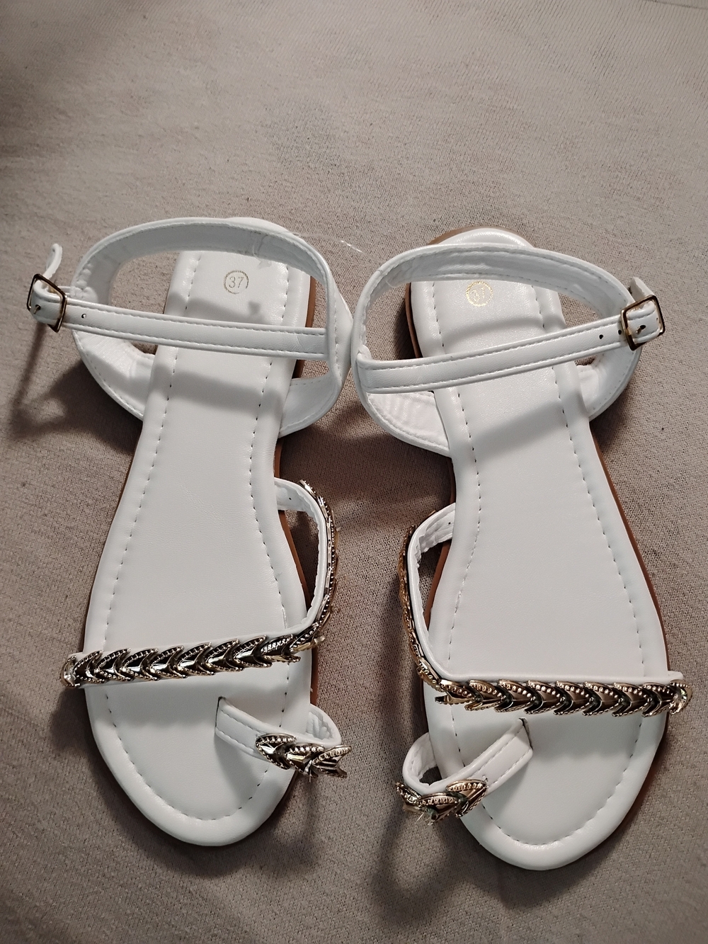 Women's White Braided Accent Ankle-Strap Sandals